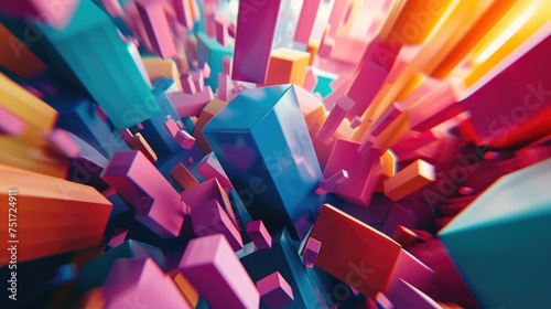 A colorful explosion of 3D cubes in shades of pink and blue. A cluster of colorful cubes floating in a white void. Several colorful cubes in zero gravity.