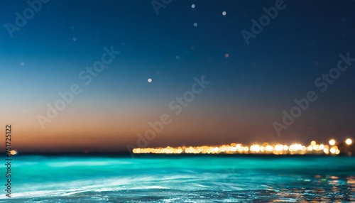 blue sea background photo at night in the style of light turquoise and light gold bokeh background © Ryan
