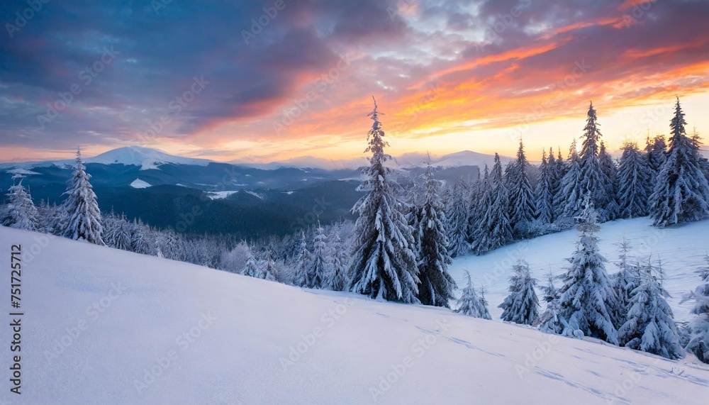 magical winter sunrise in the mountains dramatic wintry scene beautiful winter landscape in the carpathian mountains ukraine generated
