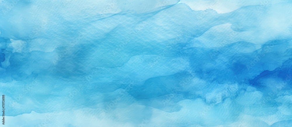 This painting showcases a vibrant blue sky with fluffy clouds scattered across, creating a serene and tranquil atmosphere.