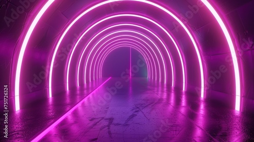 Abstract background neon flight in tunnel 3d illustration. generative AI image