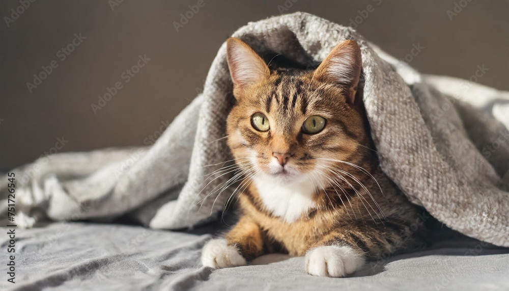 sick cat under blanket