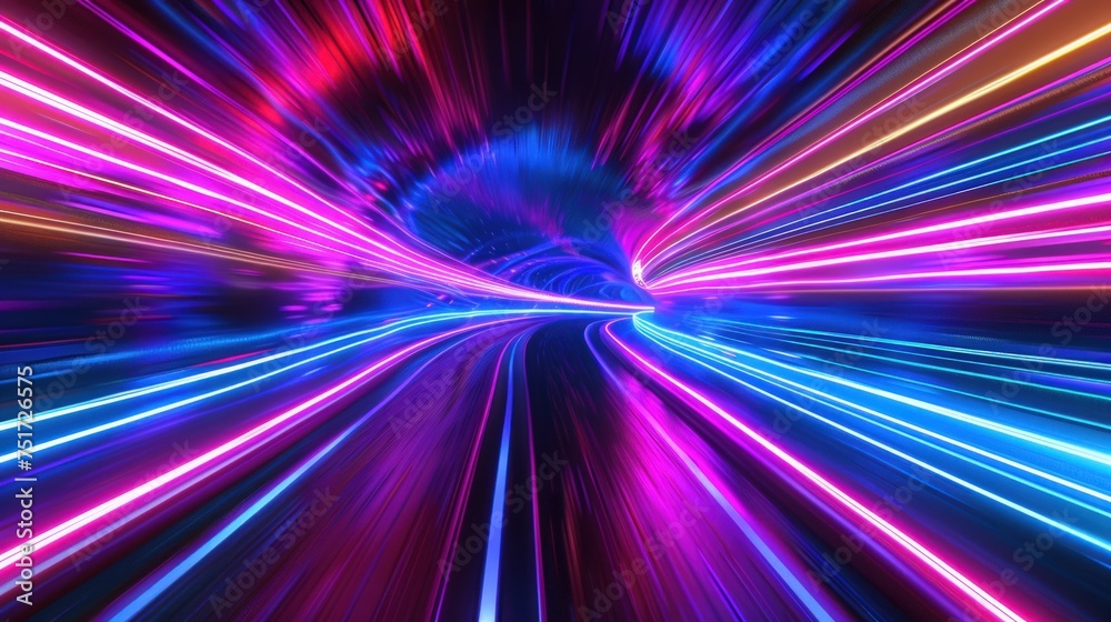 Fototapeta premium Abstract background neon flight in tunnel 3d illustration. generative AI image