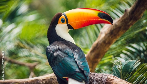 beautiful colorful background of toucan feathers backdrop of exotic tropical bird feathers