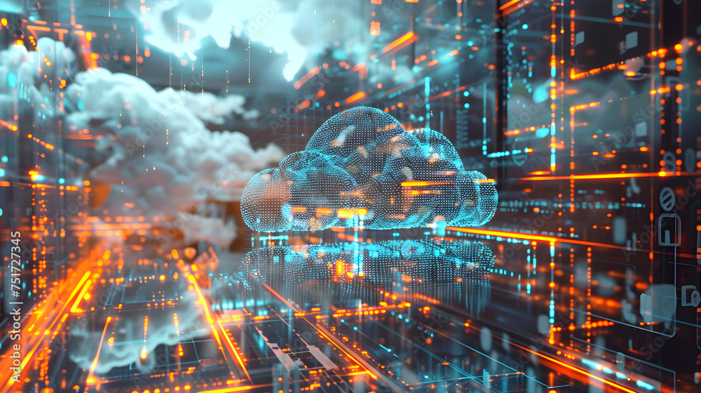 Obraz premium Digital cloud computing network concept