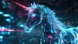 3D render of a cybernetic unicorn using its horn to pierce through malware a majestic protector of digital realms
