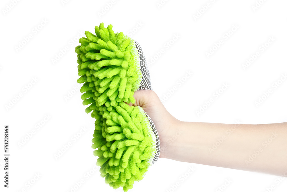 stylish sponge in hand on a white background for cars stylish sponge in hand on a white background for cars