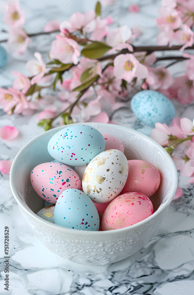 Bowl with colorful Easter eggs.
