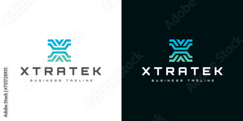 technology x letter logo design photo