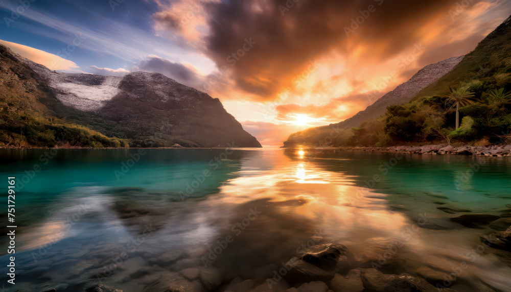Sonnenuntergang an einem Fjord