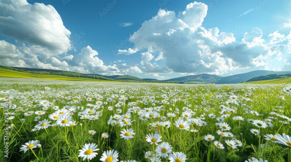 Field of White Daisies Under Cloudy Sky