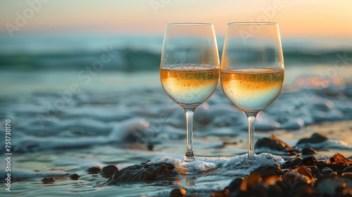 Two Glasses of Wine on Beach
