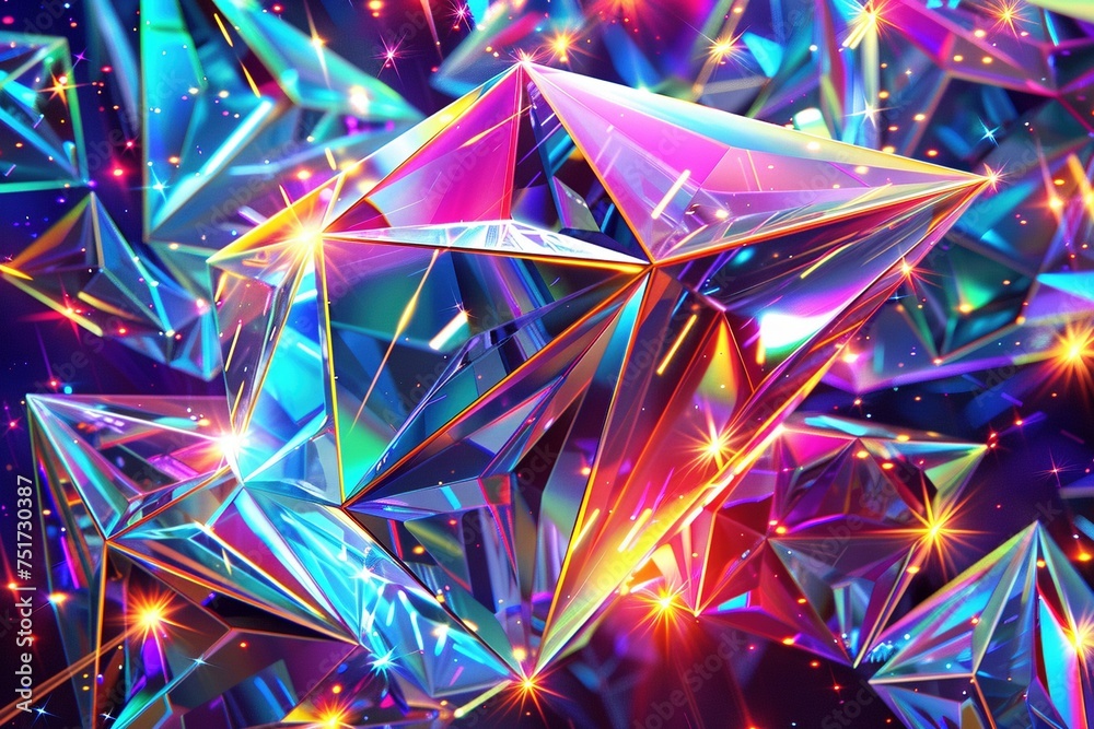Octane Render digital wallpaper capturing the captivating allure of a glowing crystal, harmonizing cosmic geometry with a spectrum of vibrant, prismatic iridescent colors Octane Render digital wallpaper capturing the captivating allure of a glowing crystal, harmonizing cosmic geometry with a spectrum of vibrant, prismatic iridescent colors