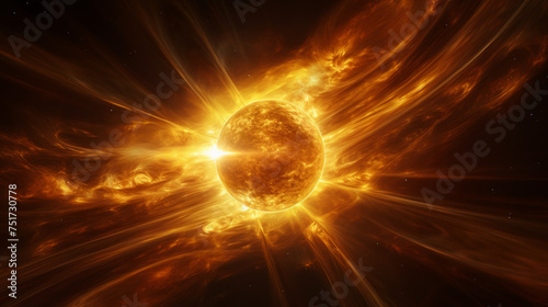 An awe-inspiring image showcasing a massive solar explosion with the sun at its center, emitting intense heat and light