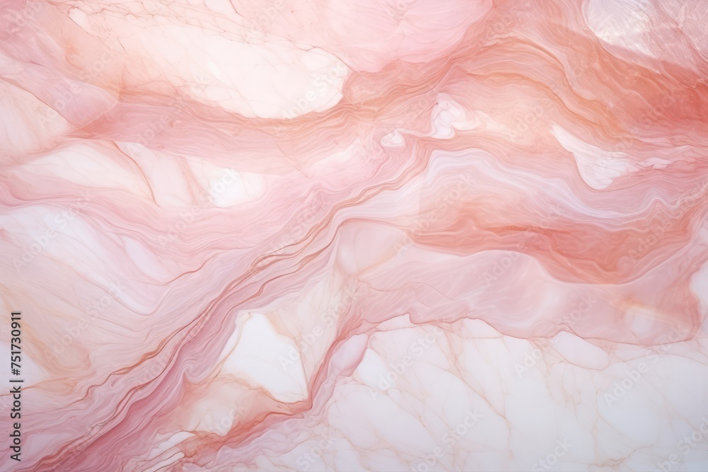 Fototapeta premium abstract marble texture background, close-up showcases a luxurious rose gold marble background with dramatic swirls of pink and white, creating a sense of movement and dimension.