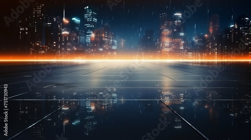 Light Effect with Blurred Background - Wet Asphalt  Night City View with Neon Reflections