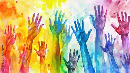 Vibrant Rainbow Colored Handprints on a White Background - Art and Creativity Concept