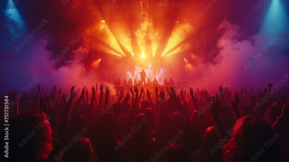 Crowd of People With Raised Hands at Concert Crowd of People With Raised Hands at Concert