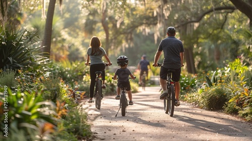 Family Riding Bikes Down Dirt Road
