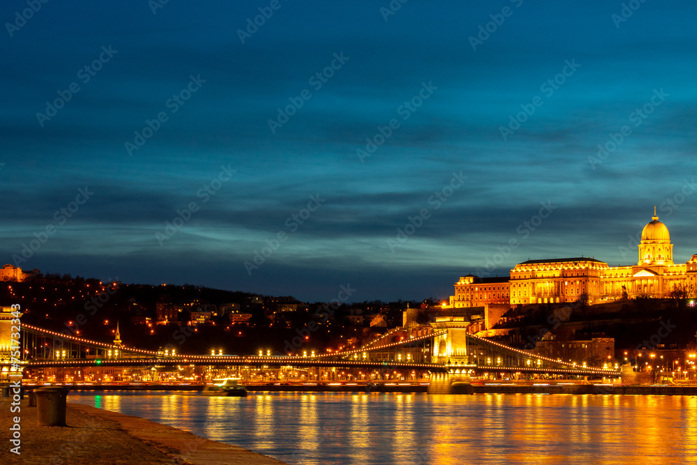 Obraz premium Buda Castle illuminated at night in Budapest, Hungary