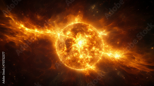 The image captures a powerful solar flare on a star, highlighting the raw energy and dynamic nature of star activity photo