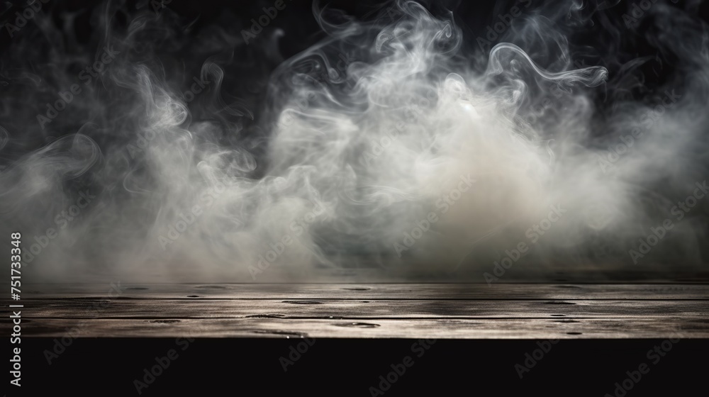 Misty Atmosphere - Fog and Haze Over Wooden Surface - Abstract Halloween Background