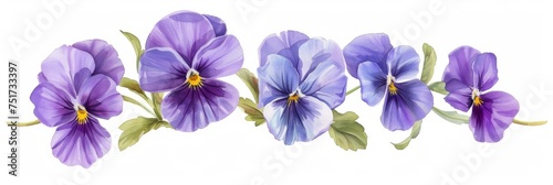 Pansy Flowers Botanical Illustration Isolated, Viola Flower on White Background, Drawing