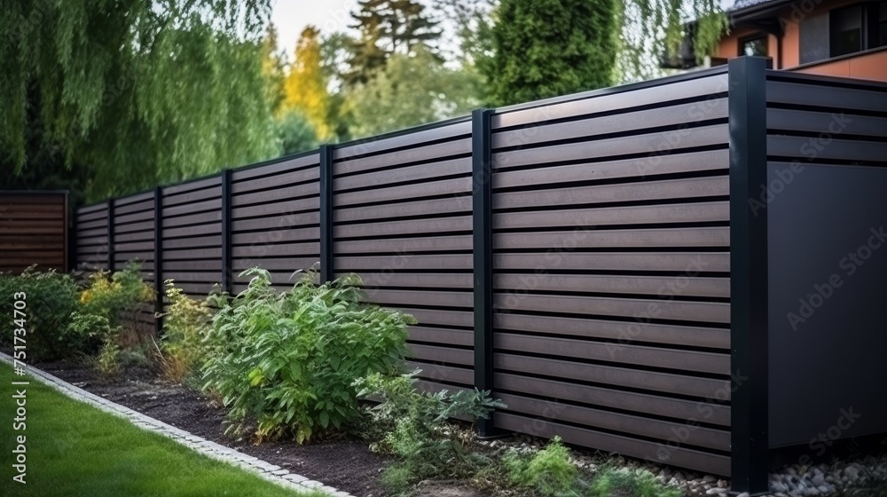 Modern metal fence for fencing the yard area