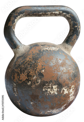 Worn kettlebell with rust, cut out - stock png.