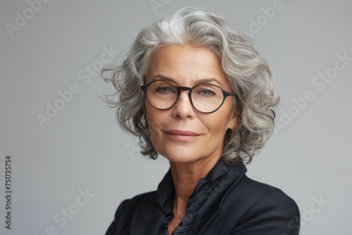 Confident mature businesswoman in glasses posing on white background smiling professional portrait
