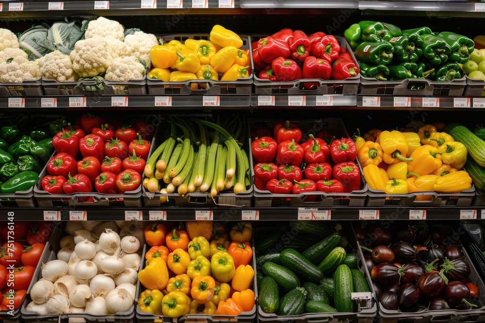 Various vegetables on supermarket aisles