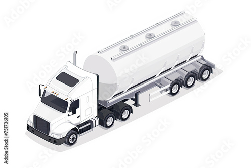 Semi Trailer Gas Tank white truck petroleum concept, isometric illustration.