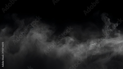 Panoramic View of Abstract Fog - Swirling Gray Smoke on Black Background - Ideal for Logo Mockups