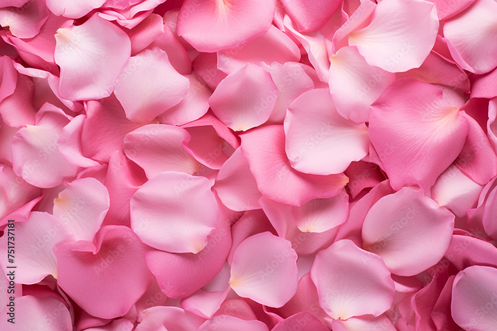Pink rose petals background. Romantic floral background, top view