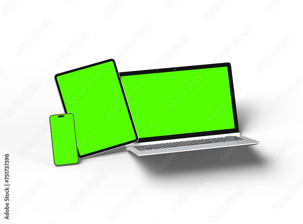 Mockup of laptop, tablet and smartphone on a light background Mockup of laptop, tablet and smartphone on a light background