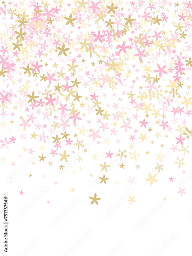 Phlox abstract flowers vector illustration. Gentle field bloom shapes scattered. Birthday card backdrop. Modern flowers Phlox primitive bloom. Striped petals.