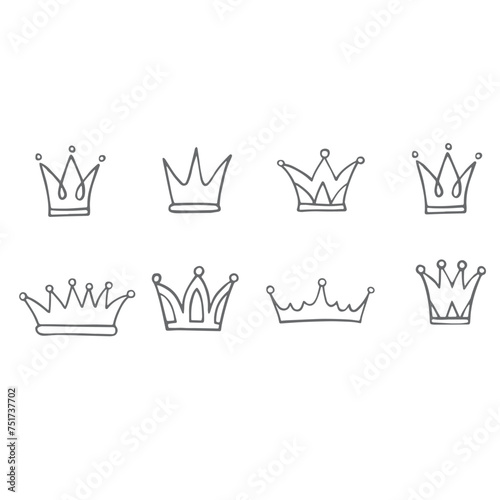 set of crown hand drawn vector design , doodle crown vector