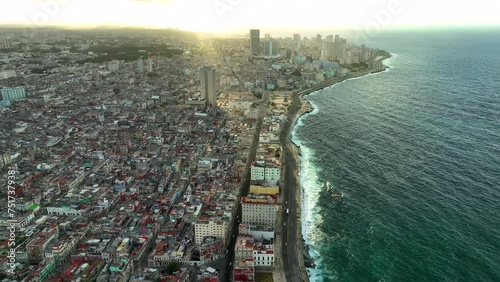 Aerial view: Sunset Havana waterfront, Cuba photo