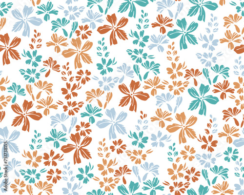 Small meadow forget-me-not flowers seamless ornament vector illustration.