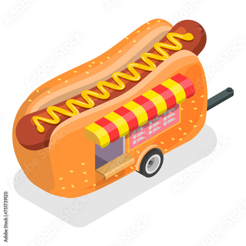 3D Isometric Flat Vector Illustration of Street Food Trucks, Mobile Restaurant. Item 3