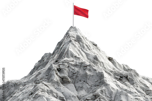 Red flag summit on snowy mountain peak, cut out - stock png.