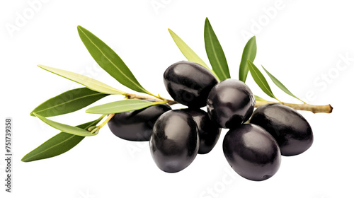 Isolated olives and green leaves on a transparent background