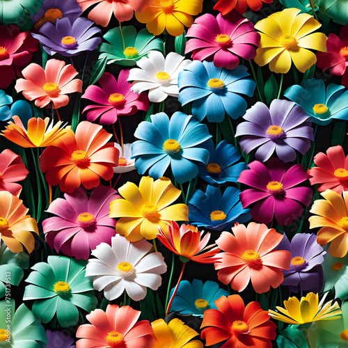 Seamless spring blossom pattern  vector style flowers background. Generative ai