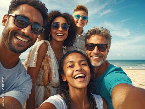 Selfie famille heureuse - vacances d   t   plage