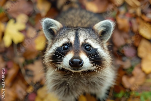 Raccoon Close up Portrait, Fun Animal Looking into Camera, Raccoon Nose, Wide Angle Lens