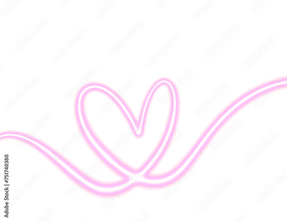 neon heart line swirl on transparent background