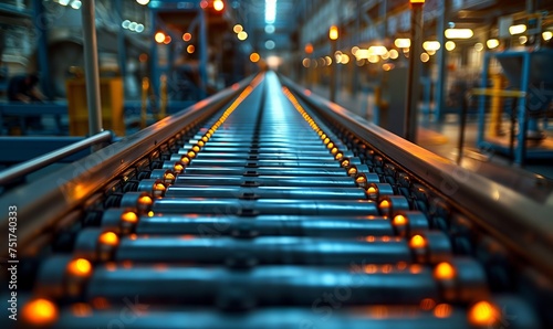A closeup shot capturing the symmetrical train tracks with bright lighting, showcasing the infrastructure of this vital mode of transport in the bustling metropolitan area