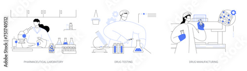 Drug manufacturing abstract concept vector illustrations.