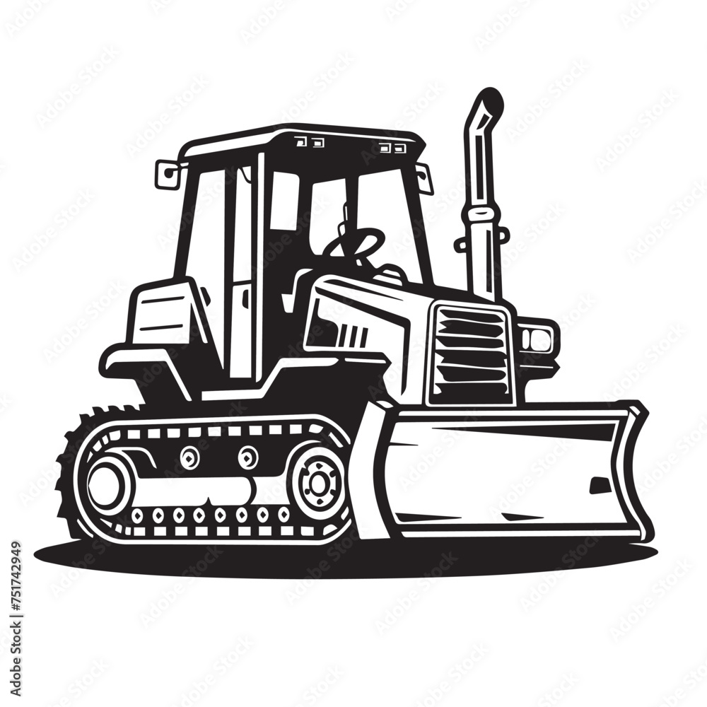 Bulldozer in cartoon, doodle style . Image for t-shirt, web, mobile apps and ui. Isolated 2d vector illustration in logo, icon, sketch style, Eps 10, black and white. AI Generative