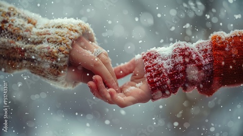 Two Hands Holding a Red Flower in the Snow